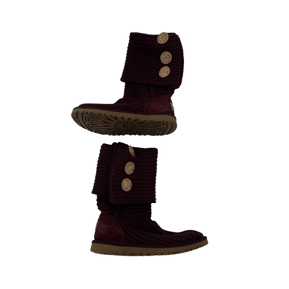 Ugg Australia Burgundy Cardy Knit Button Knee‎ High Boots Size 6 Sty 5819 EUC!